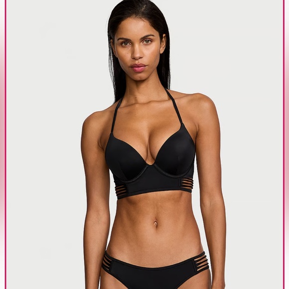 VS ARCHIVES SWIM BOMBSHELL PUSH UP LONGLINE BIKINI TOP BLACK 38D NWT - Picture 3 of 6